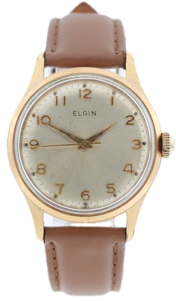 Vintage Elgin 6941 Sunburst Dial Men's Mechanical Wristwatch 823 Swiss Gold Tone