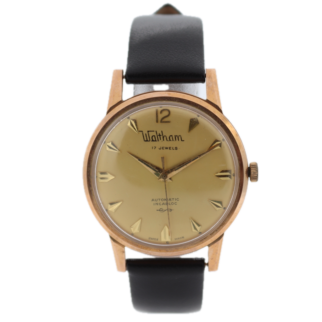 Vintage 34mm Waltham Incabloc 17j Men's Automatic Wristwatch Font 65 Swiss