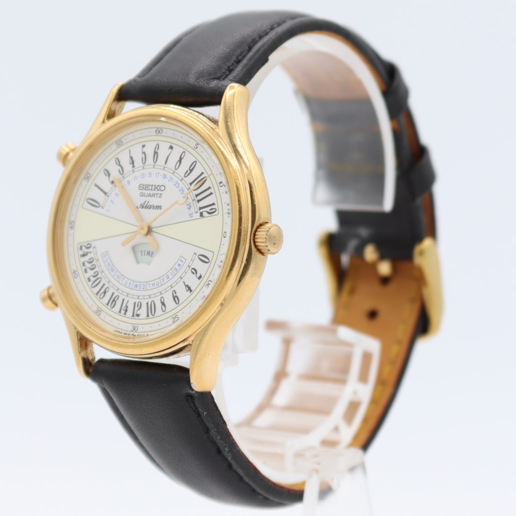 Vintage 36mm Seiko 8M18-9000 Dual Time Men's Quartz Wristwatch