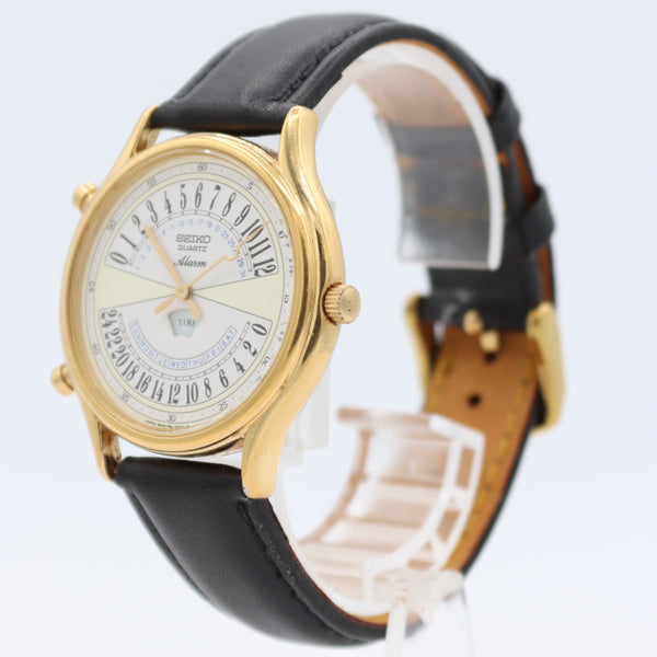 Vintage 36mm Seiko 8M18-9000 Dual Time Men's Quartz Wristwatch 8M18A Japan