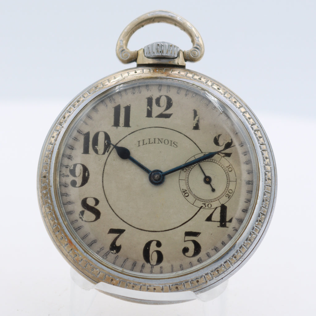 Antique 18s Illinois 4 15 Jewel Mechanical Pocket Watch 173 Chrome Plated USA