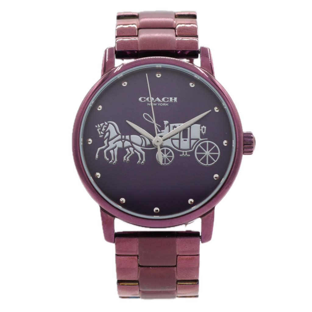 Vintage 36mm Coach CA.113.7.34.1505 Purple Dial Men's Quartz Wristwatch Steel