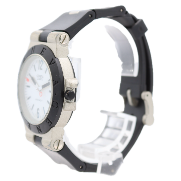 Vintage 37.5mm Geneva White & Black Dial Men's Quartz Wristwatch Japan Steel