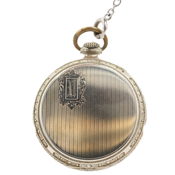 Antique 12s 1923 Illinois Pinstriped Pocket Watch 405 White Gold Filled w Box