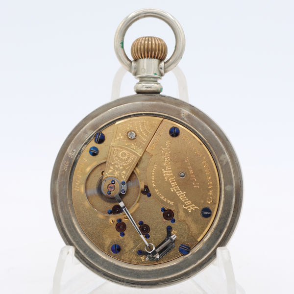 Antique 1894 Hampden Mechanical Railroad Pocket Watch No. 69 Silverine USA