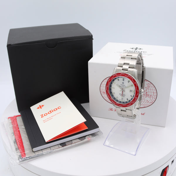 Zodiac Z09410 Super Sea Wolf Men's Automatic Wristwatch Swiss Steel W/ Box&Docs