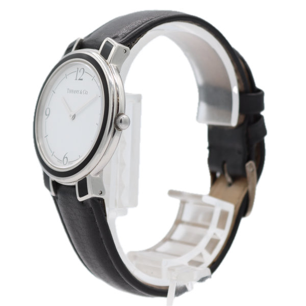 Tiffany & Co. M611 Black Enamel Ladies Quartz Wristwatch Swiss Stainless Steel