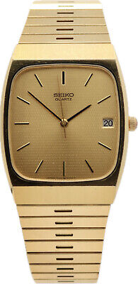 Vintage Seiko 7432-5020 Men's Quartz Wristwatch Japan Gold Tone Rectangular