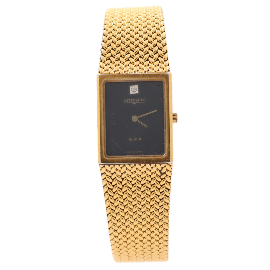 22.5mm Wittnauer 9782 Tank Style Men's Quartz Wristwatch Gold Tone Diamond 12