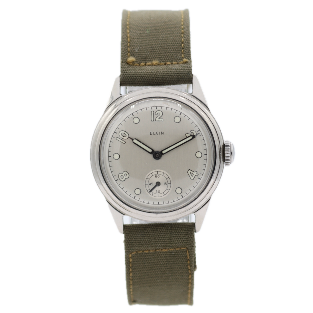 Vintage 30mm 1941 Elgin Service 15j Men's Mechanical Wristwatch 554 USA Steel