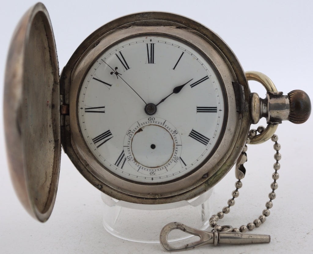 Antique M.I.Tobias & Co Key Wind Fusee Hunter Pocket Watch Recased Coin Silver