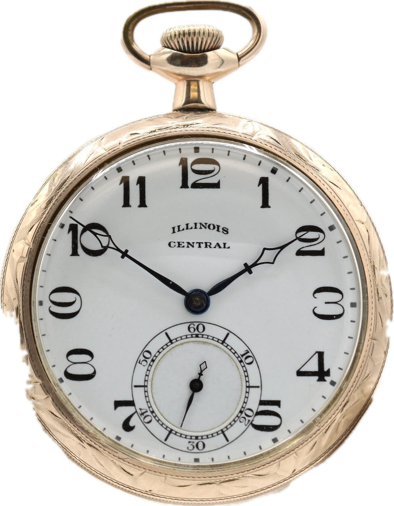 Antique 12S Illinois Fancy Guilloche Mechanical Pocket Watch Grade 405 14k GF