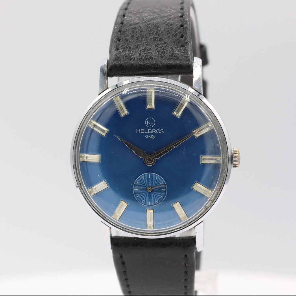 Vintage 34mm Helbros Blue Jeweled Dial Men s Mechanical Wristwatch Swi thewatchpreserve