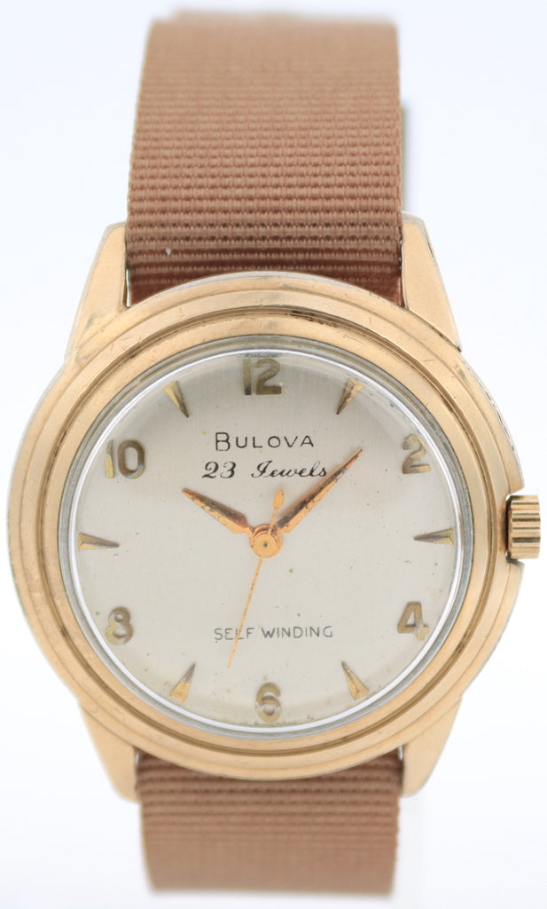Vintage 1957 Bulova 23 Men's Automatic Wristwatch 10 BPAC USA Steel & 10k RGP