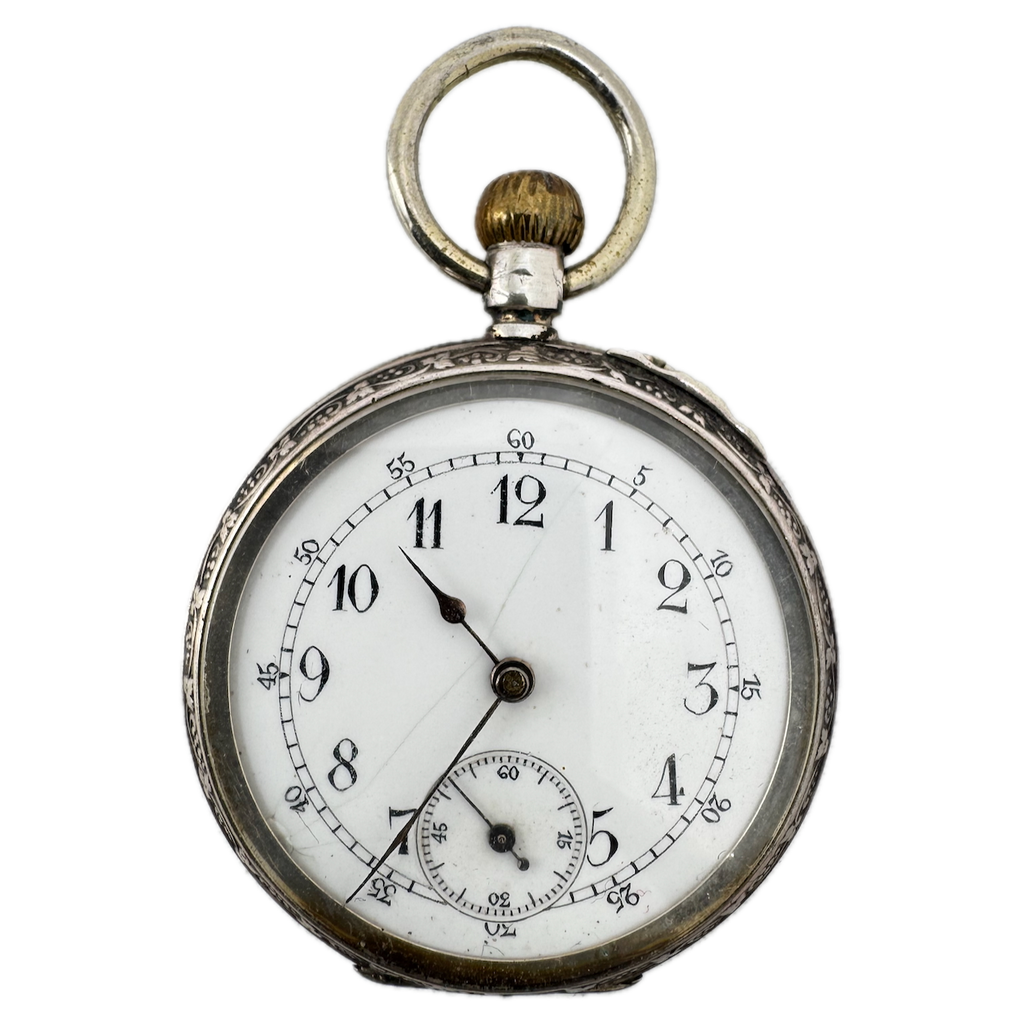 Antique K&M Moon Star Cylinder Escapement Pocket Watch Sterling Silver Swiss