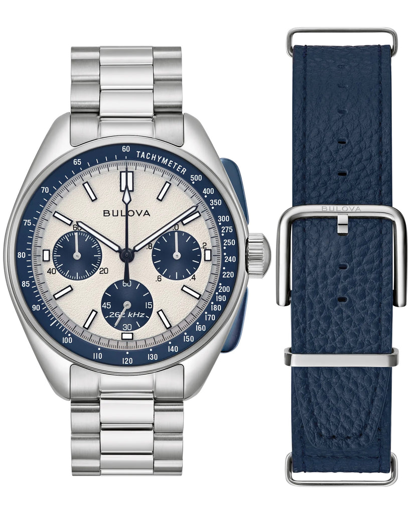 43mm Bulova 98K112 Lunar Pilot Blue & White Men's Quartz Wristwatch Chronograph