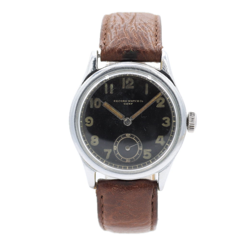 Vintage 34mm Record Watch Co. DH German Military Men's Wristwatch 022K Germany