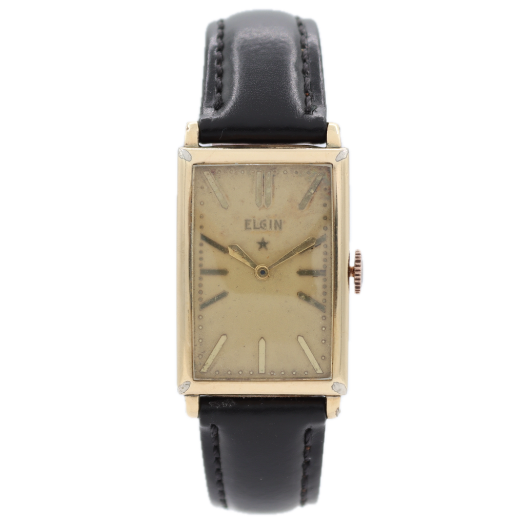 Vintage 1934 Elgin 1190Y Square 17J Men's Mechanical Wristwatch 483 USA 14k GF