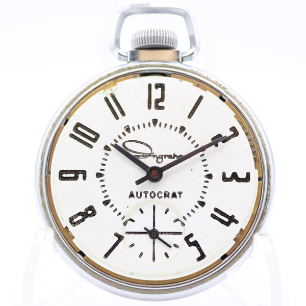 Vintage Ingraham Autocrat Dollar Mechanical Pocket Watch Chrome Plated USA