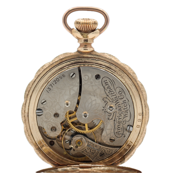 Antique 0s 1904 Waltham Scalloped Multicolor Hunter Pocket Watch 61 10k GF