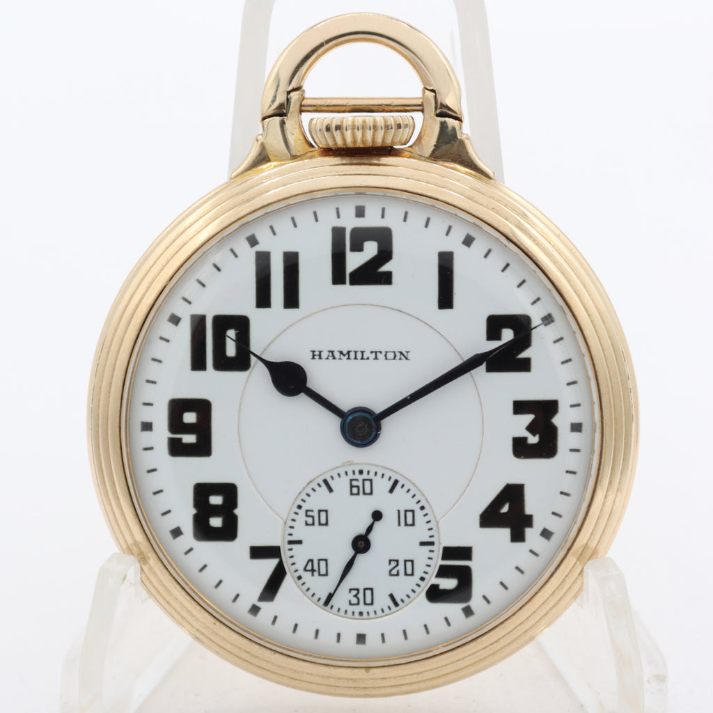 Vintage 1939 Hamilton Bar Over Crown 21j Railroad Pocket Watch 992E 10k GF