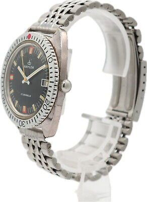 Vintage 36mm Baylor Diver Style 17J Men Wristwatch AS 1951 Swiss Steel Red&Black