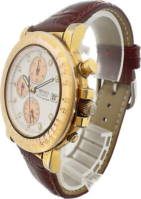 Vintage Seiko Men's Quartz Chronograph Wristwatch 7T32-7A8A w Salmon Sub Dials