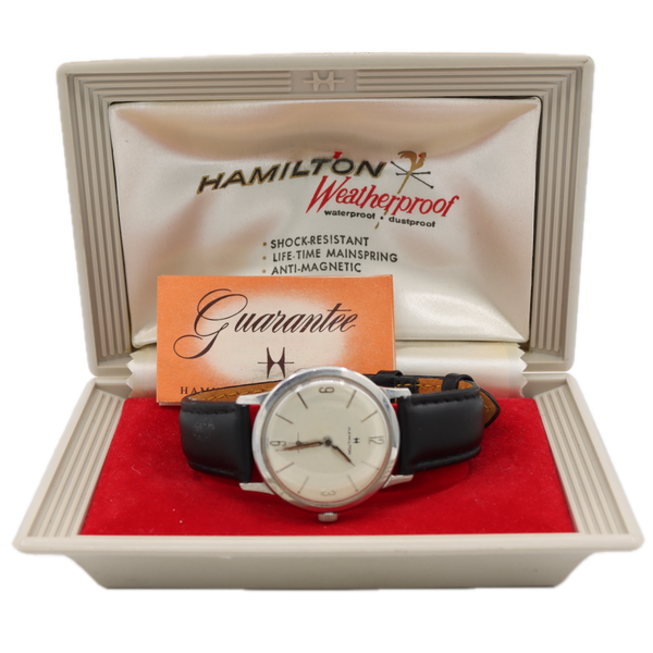 Vintage 33mm Hamilton White Dial Men's Mechanical Wristwatch Swiss Steel W/ Box