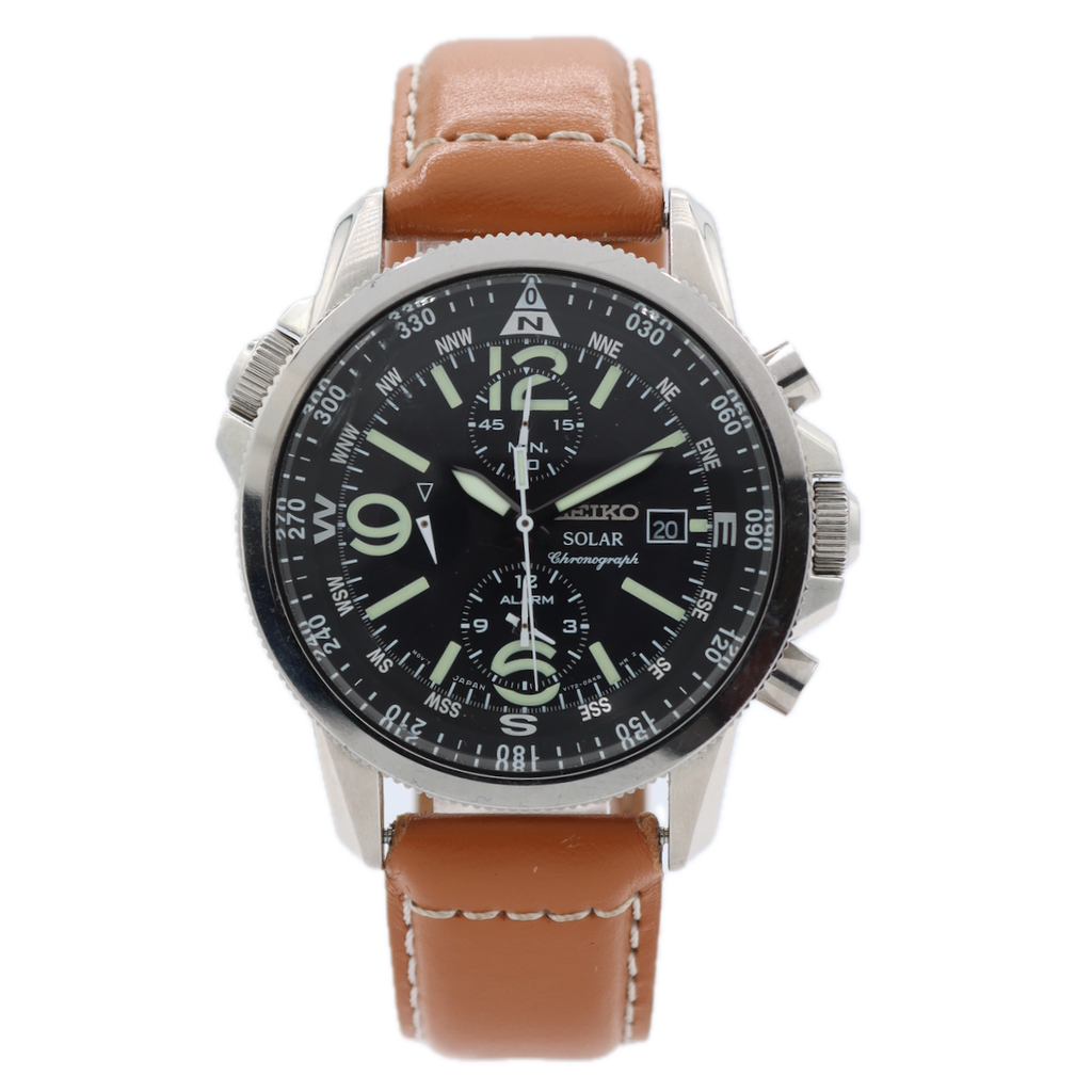 42mm Seiko V172-0AG0 Solar Men's Chronograph Wristwatch V172A Japan Steel