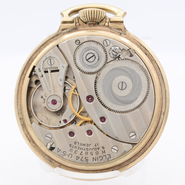 Vintage 16s 1950 Elgin 17 Jewel Mechanical Pocket Watch 574 10k RGP USA