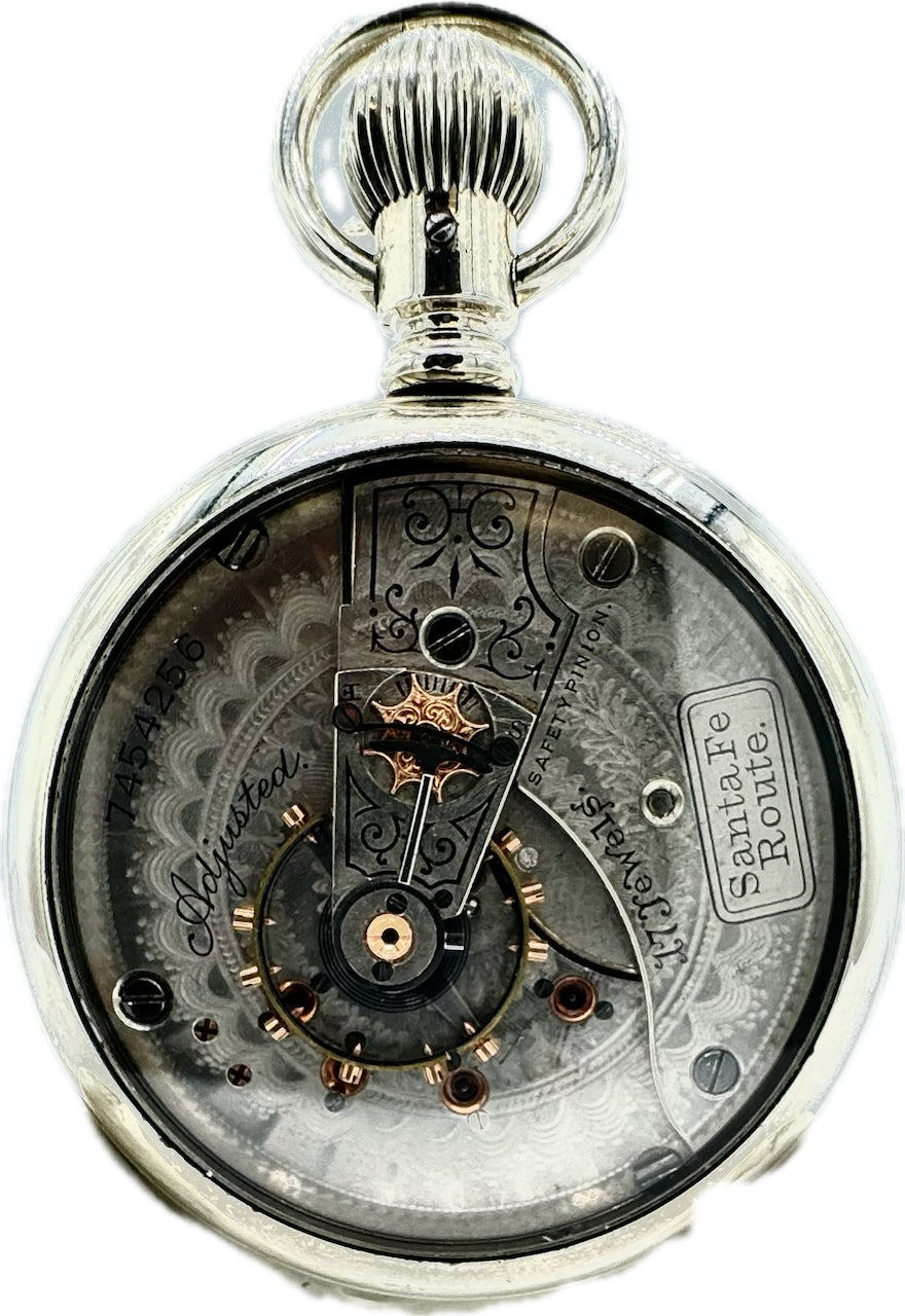 Antique 18S Waltham Santa Fe Route Pocket Watch Crescent St. w Rare DialWaltham Santa Fe Route 18S Crescent St.