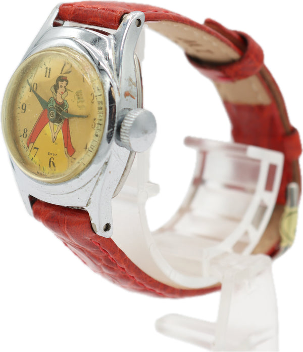 Vintage 23mm U.S. Time Snow White Children's Mechanical Wristwatch USA Chrome