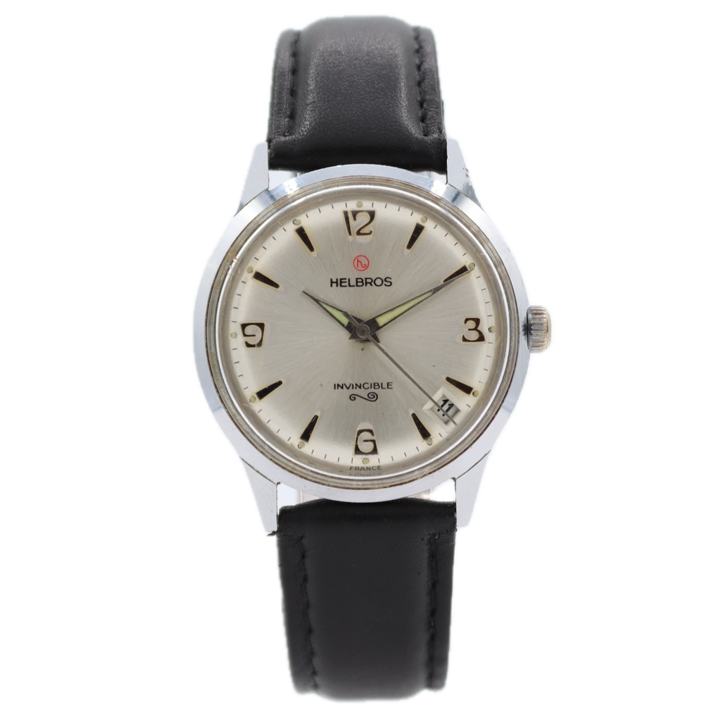 Vintage Helbros Invincible Date Men's Mechanical Wristwatch France Chrome Plated