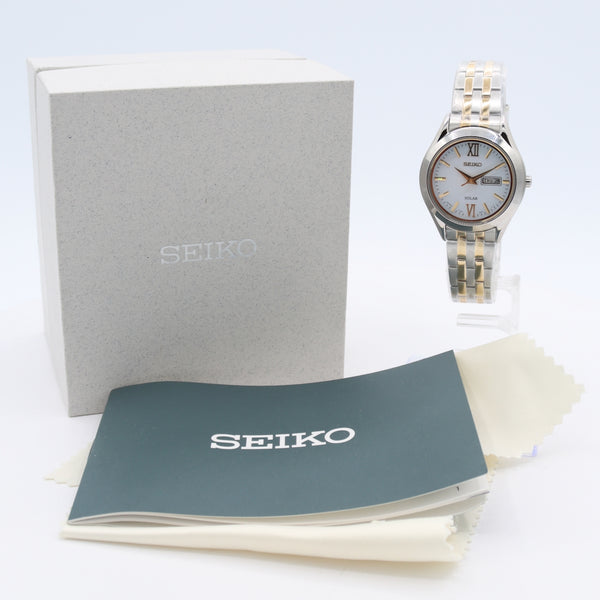 29.5mm 2024 Seiko V138-0AD0 Solar Day Date Ladies Quartz Wristwatch Steel W/Box
