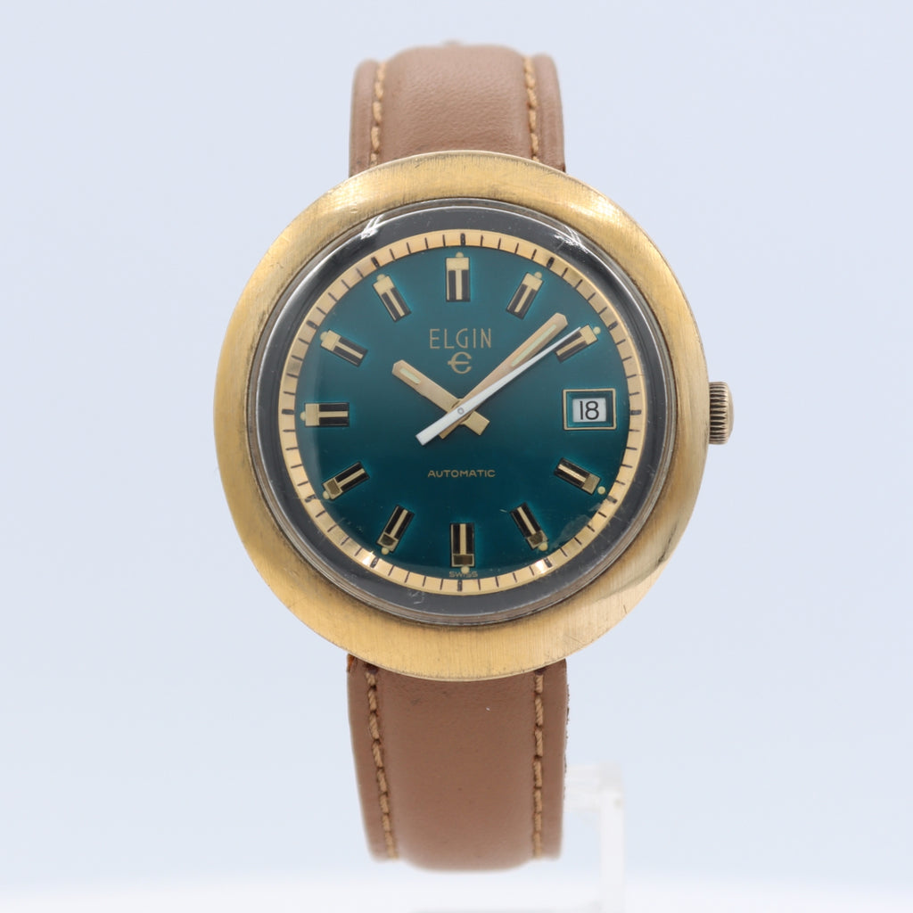 Vintage39.5mm Elgin Blue Dial Men's Automatic Wristwatch351/A. Schild 1983 Swiss