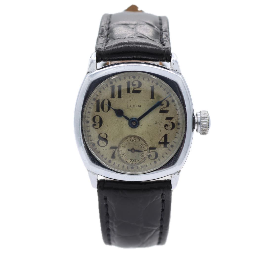 Vintage Elgin Cushion 7 Jewel Men's Mechanical Wristwatch 462 USA Nickel
