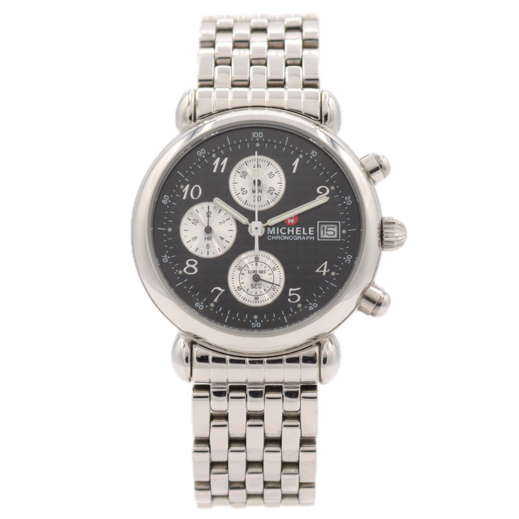 36mm Michele 71-500-C Sport Ladies Quartz Chronograph Wristwatch Steel W/ Box