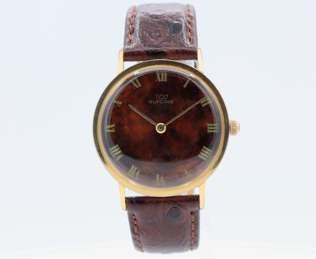 Vintage 33mm Glycine Marbled Dial 17J Men's Mechanical Wristwatch 620 Swiss Runs