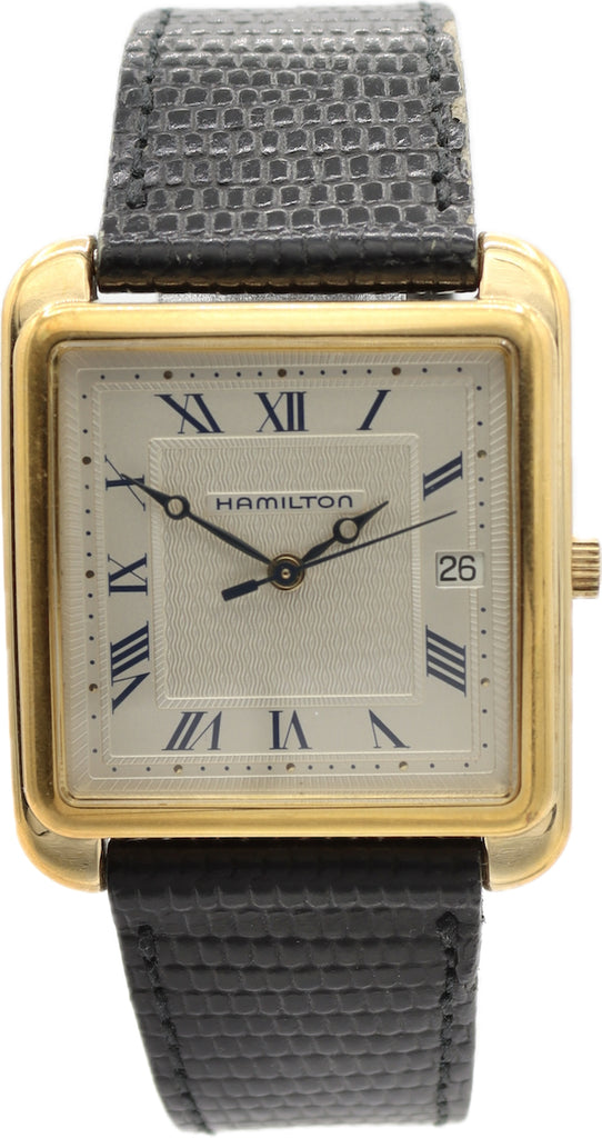 Vintage 30mm Hamilton 6212 Square Art Deco Men's Quartz Wristwatch Gold Tone