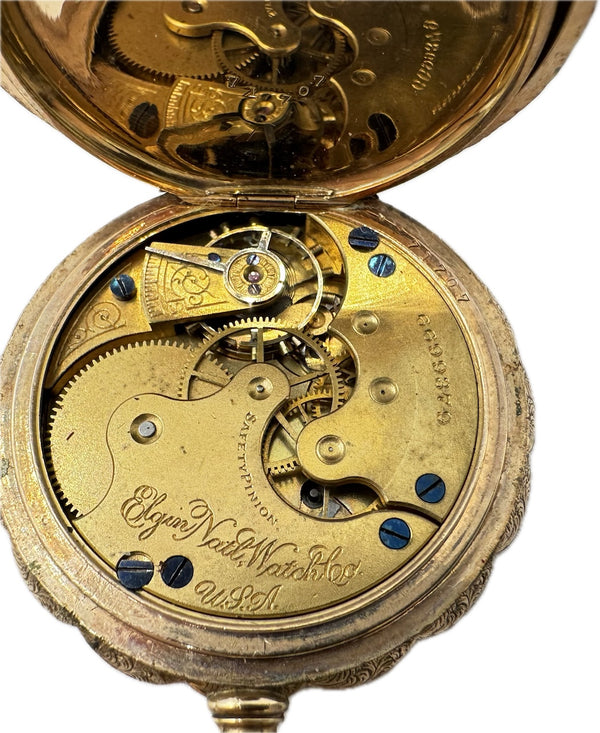 Antique 6 Size Elgin Scalloped Mechanical Hunter Pocket Watch 117 Gold Filled