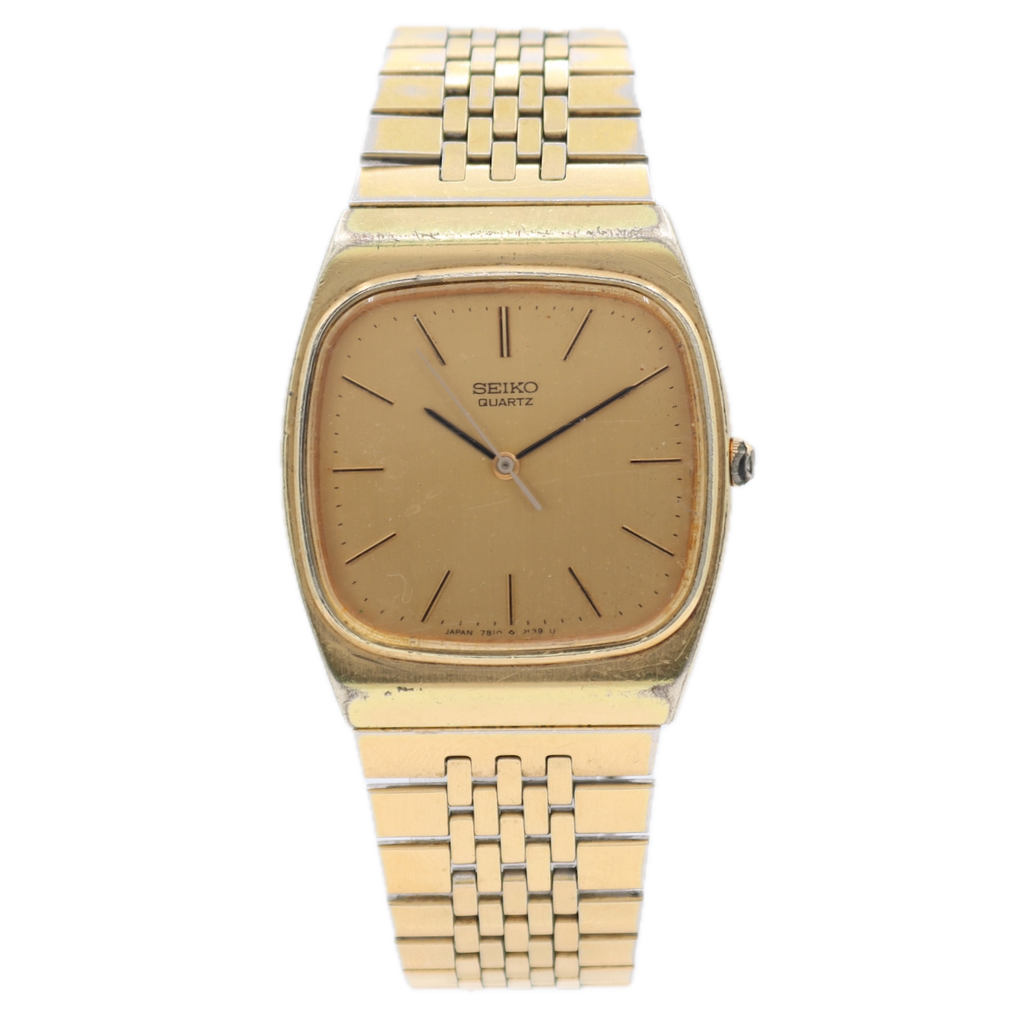 Vintage 31.5mm Seiko 7810-5139 Cushion Men's Quartz Wristwatch Japan Gold Tone
