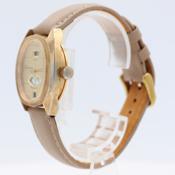 Lucerne 9857 Jump Hour Men's Mechanical Wristwatch Bettlach 8800 Swiss Gold Tone