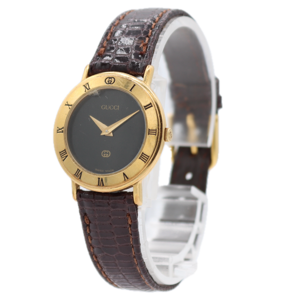 25.5mm Gucci 3000L Roman Numeral Ladies Quartz Wristwatch Swiss Gold Plated