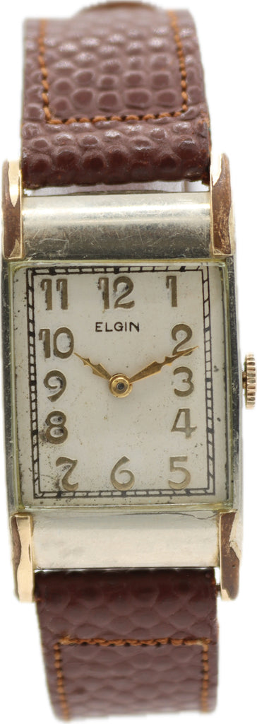 Vintage Elgin Art Deco Men's Mechanical Wristwatch USA 14k Gold Filled Two Tone