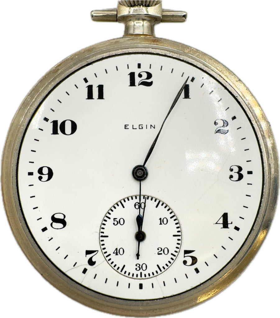 Antique 12 Size Elgin Pocket Watch Grade 315 14k White Gold Filled Runs