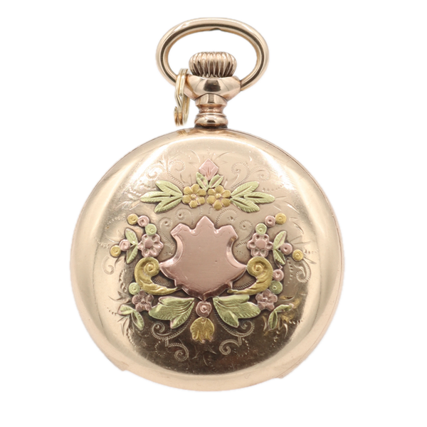 Antique 0s Elgin Green Multicolor Hunter Pocket Watch 109 Tricolor Gold Filled