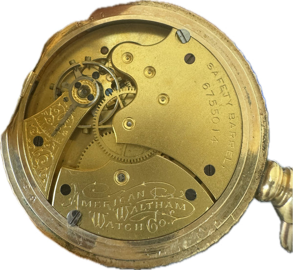 Antique 6S Waltham Hunter Pocket Watch J Gold Filled Scalloped & Guilloche