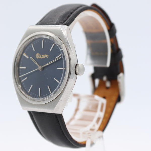 Vintage 35mm 1979 Bulova Royal Blue Dial Men's Mechanical Wristwatch Swiss Steel