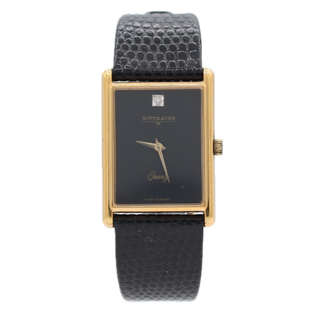 24mm Wittnauer CBT2307 Diamond Tank Men's Quartz Wristwatch ETA978.002 Gold Tone