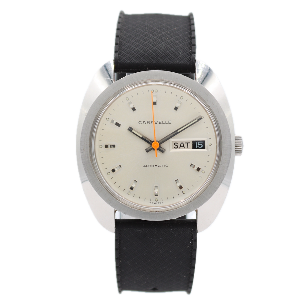 Vintage 1970 Caravelle Cream Dial Men's Automatic Wristwatch Steel Day Date